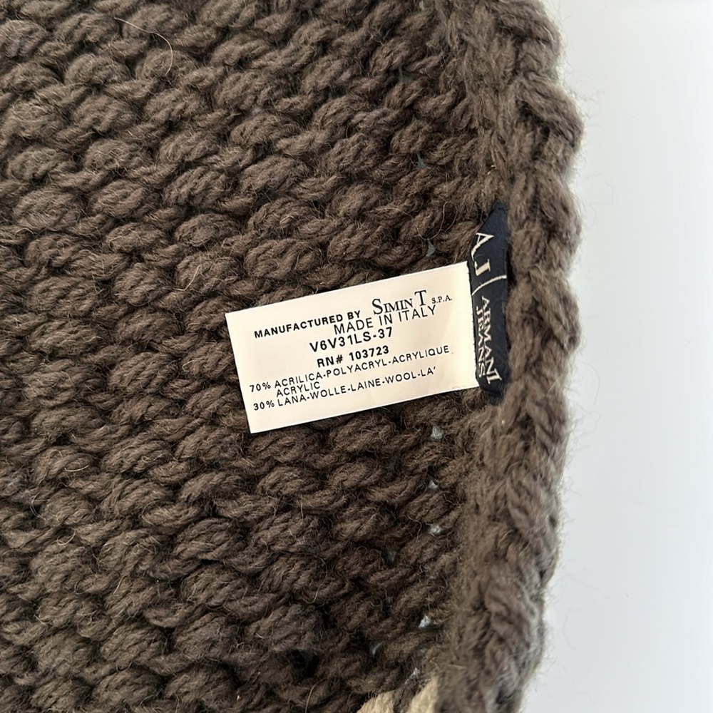 Preowned Men’s Armani Jeans Wool Blend Gray Stretchy Fringe Scarf Made In Italy - Picture 4 of 5